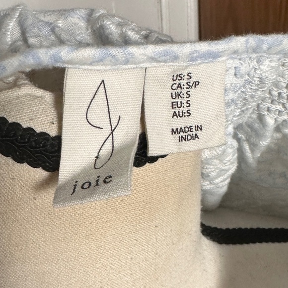 Joie Linen Blend Embroidered Peasant Top Tassels Smocked Neck Flowy Preppy Beach - Picture 13 of 17